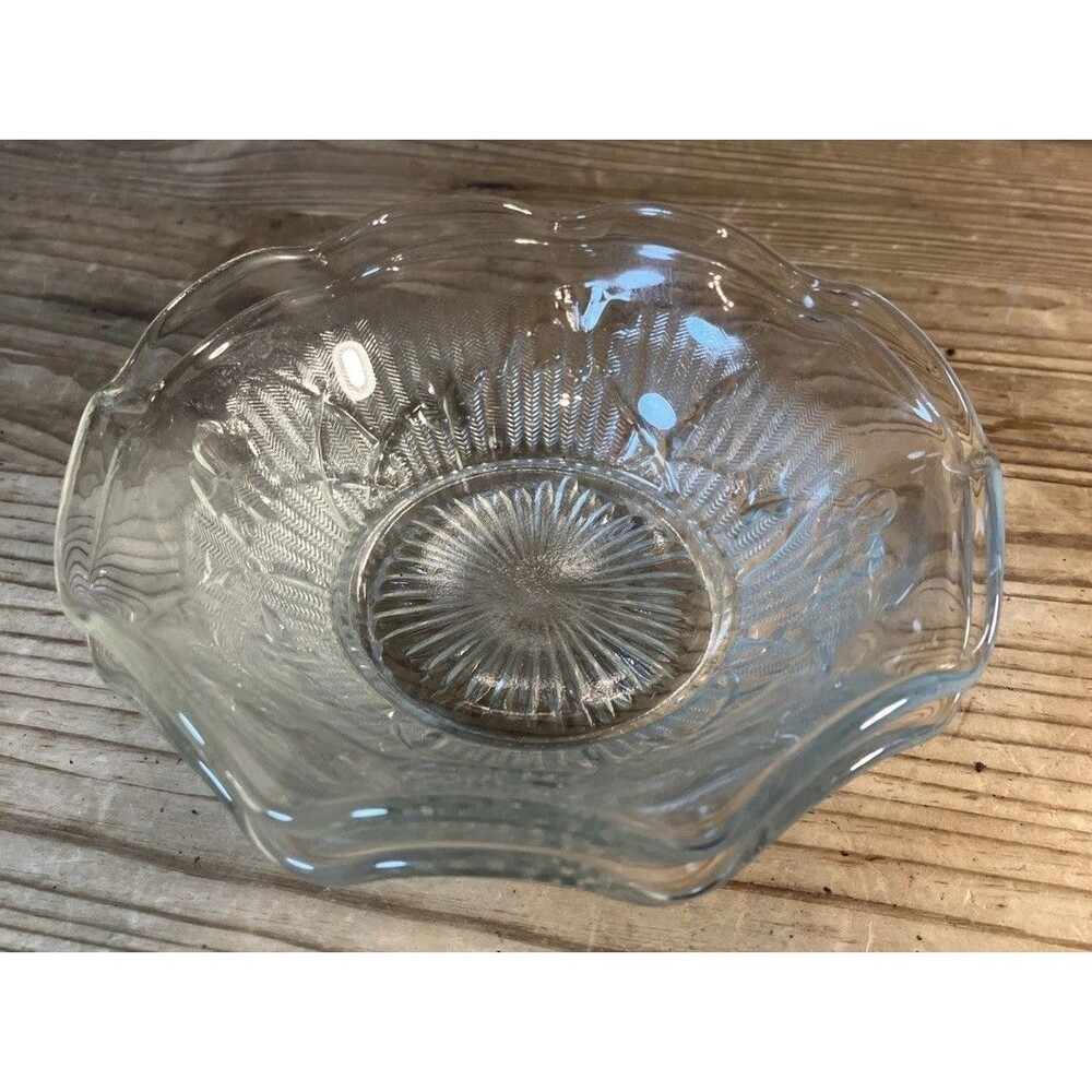 Vintage Jeannette Glass Iris and Herringbone Clear  Glass Bowl 5 in Ruffled Edge